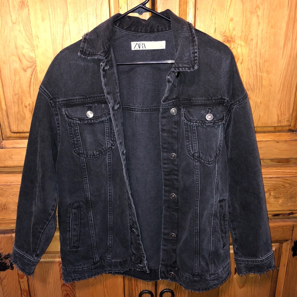 Zara Black Faded Denim Jacket size M